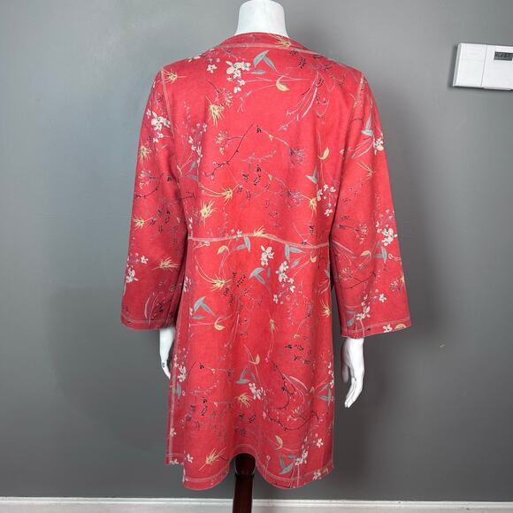Solitaire‎ jacket Medium Red Floral Kimono Asian inspired open cascade - Picture 4 of 8